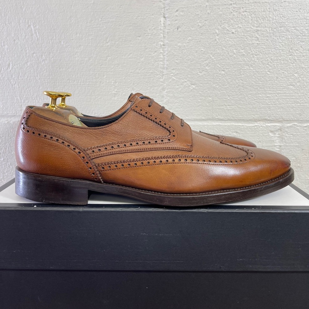 Salvatore Ferragamo UG75665 Brown Leather Wingtip Oxford Dress Shoes Mens 10.5D